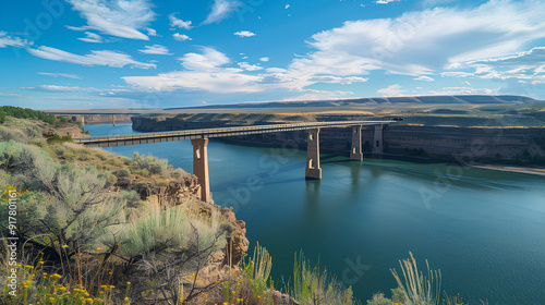 view of a large bridge crossing the river