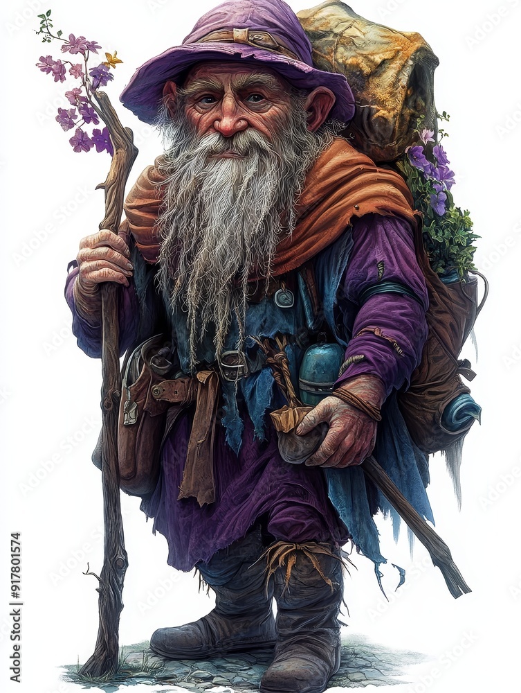 Obraz premium A Wise and Weathered Dwarf on a Journey