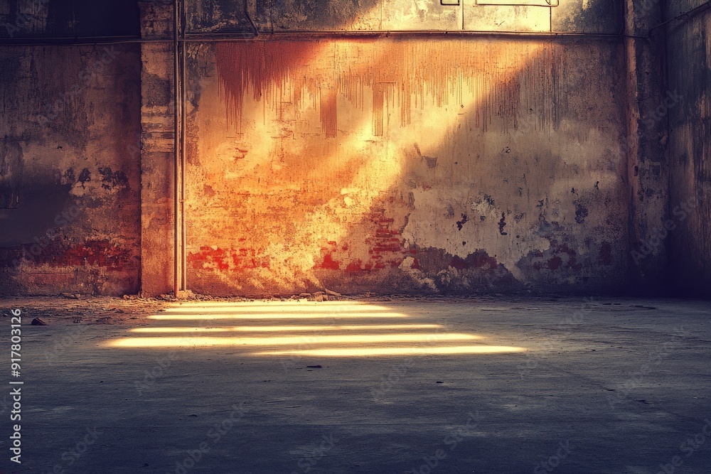 Fototapeta premium Sunbeams Illuminating Abandoned Warehouse