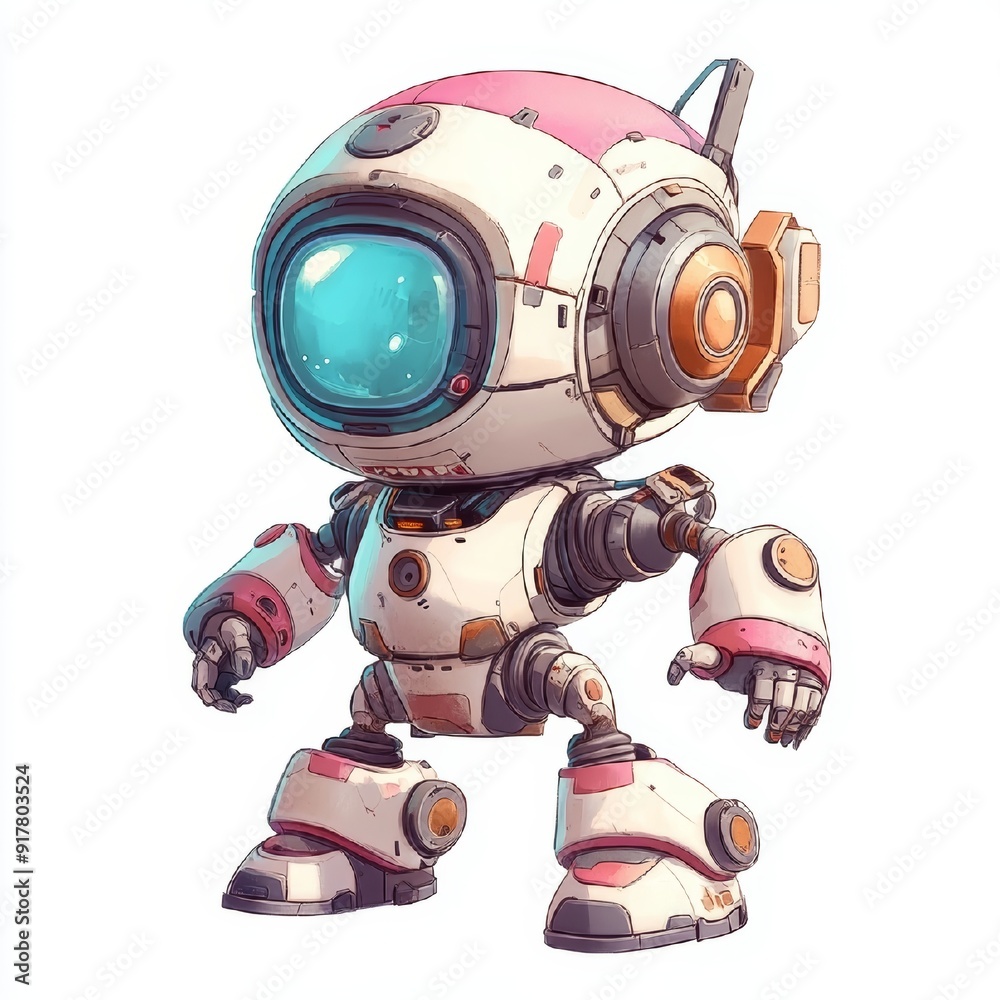 Cute, White and Pink Robot with a Big Eye Cute, White and Pink Robot with a Big Eye