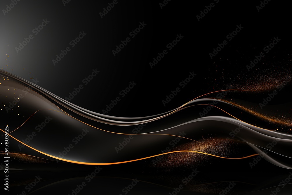 Abstract black background with golden glitter and wave. Abstract black background with golden glitter and wave.