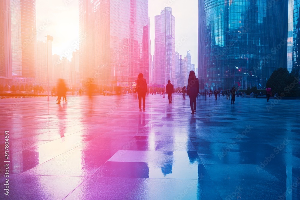 Cityscape with Silhouettes and Reflections Cityscape with Silhouettes and Reflections