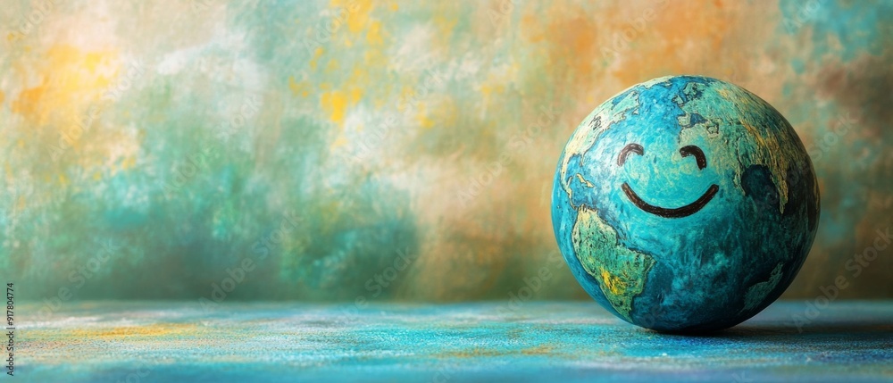 Illustration of The world doll smiles happily on the bright ground , Concept of world smile day , Generative AI Illustration of The world doll smiles happily on the bright ground , Concept of world smile day , Generative AI