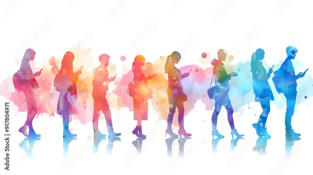 3D flat icon of people with watercolor business partnerships and smartphones on a dreamy backdrop, perfect for creative and connected business relationships. Isolated on white background. 3D flat icon of people with watercolor business partnerships and smartphones on a dreamy backdrop, perfect for creative and connected business relationships. Isolated on white background.