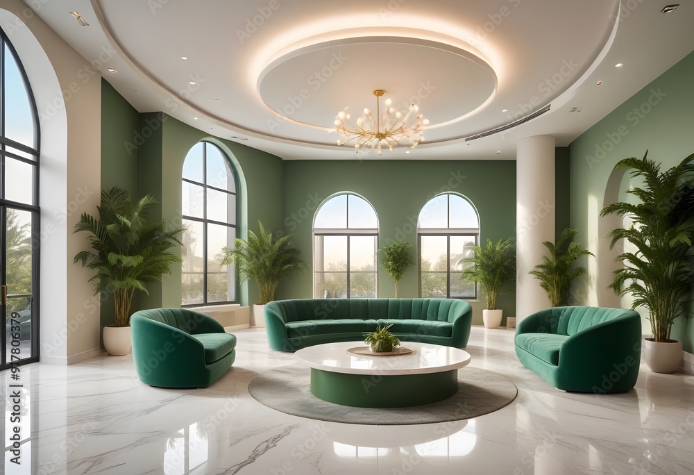 Modern luxury room interior with large space with sofa and big window ...