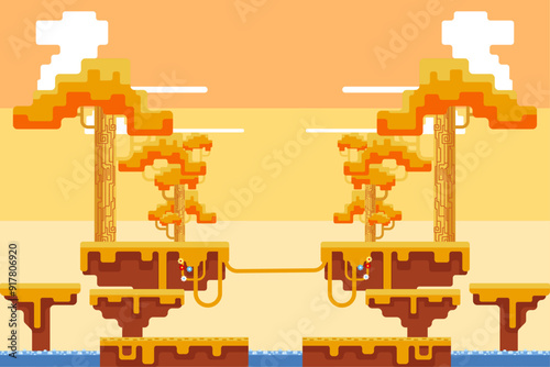 platform game side scrolling view adventure style rounded block platformer game tileset yellow autumn season