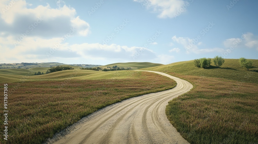 3D model of a rural dirt road winding through rolling hills and fields 3D model of a rural dirt road winding through rolling hills and fields