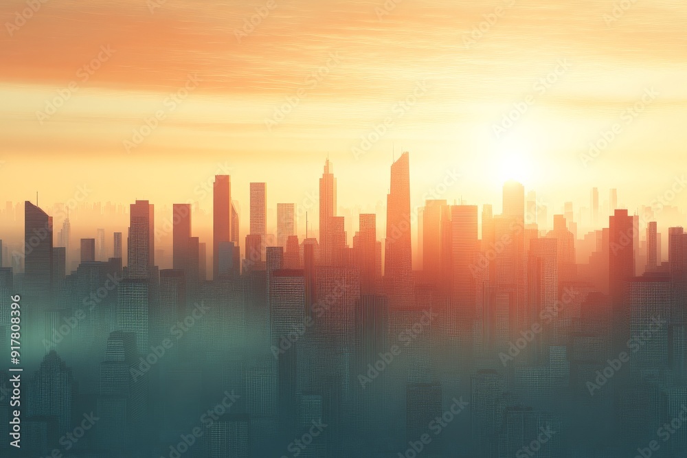 Fototapeta premium Cityscape at Sunset with Fog
