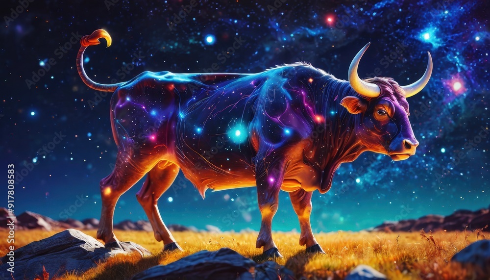 Cosmic Bull Under the Night Sky. Cosmic Bull Under the Night Sky.
