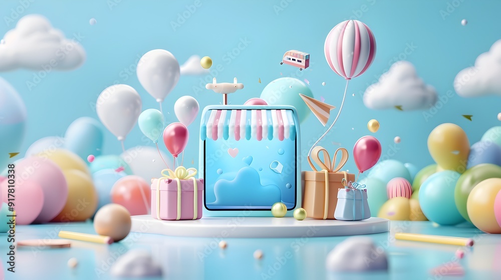 Online Shopping with Balloons and Gifts. Online Shopping with Balloons and Gifts.