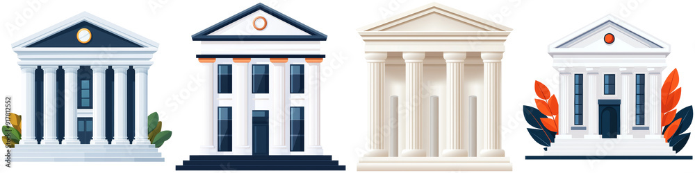 Obraz premium Classical Architecture Facades Set on Transparent Background