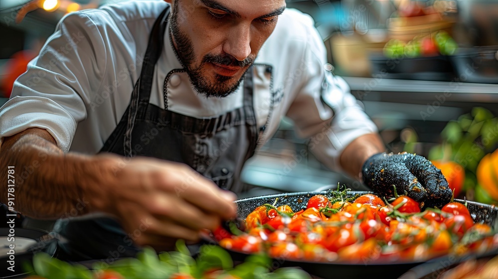 Obraz premium person preparing food in a restaurant Viral cooking hack demonstration chef in kitchen style