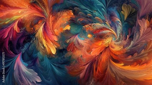 Wallpaper Mural Mesmerizing abstract art featuring vibrant swirling shapes, kaleidoscopic colors, and soft feather-like textures Torontodigital.ca