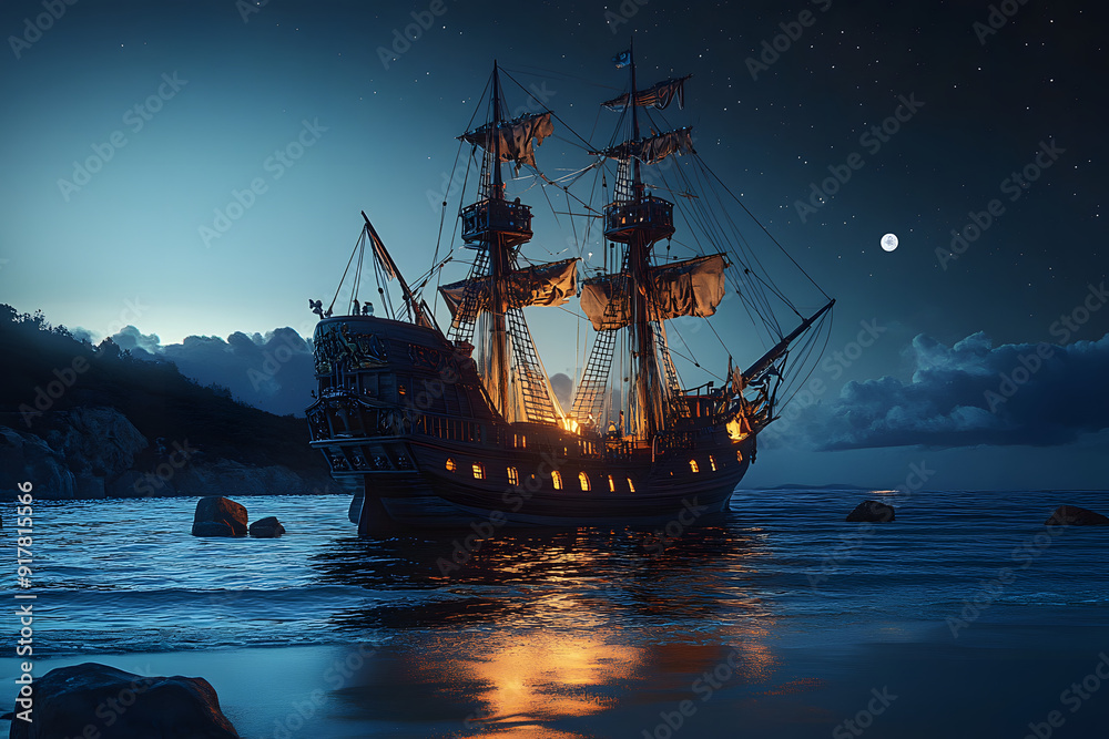 pirate ship in the night