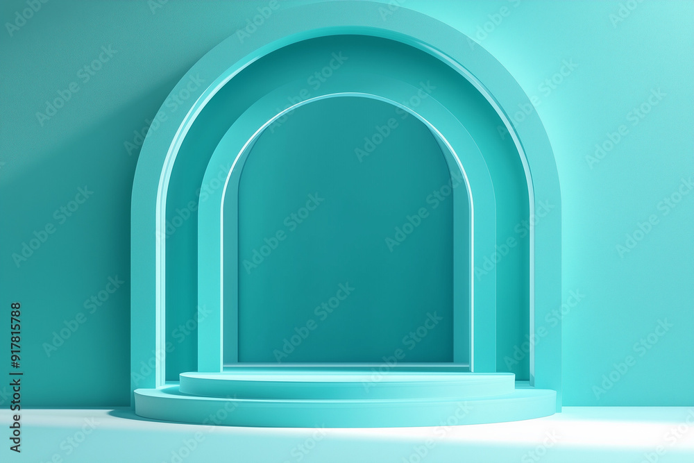 Minimalist Blue Abstract Geometric Arch with Circular Podium on Aqua Background
Minimalist Blue Abstract Geometric Arch with Circular Podium on Aqua Background