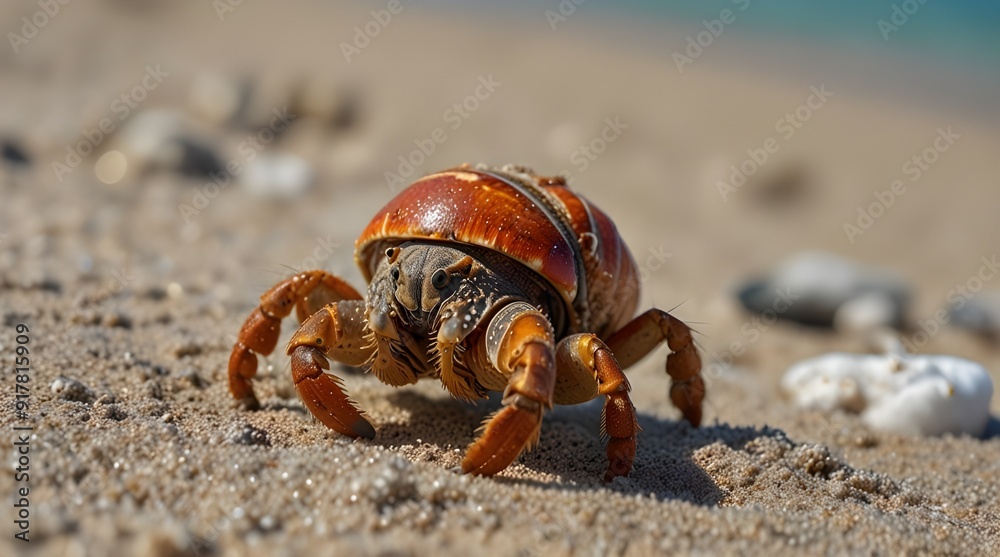 Closeup of a hermit crab on a tropical beach . generative.ai Closeup of a hermit crab on a tropical beach . generative.ai