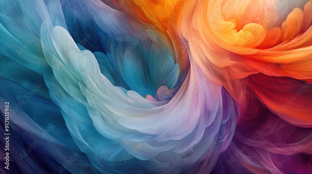 Vibrant swirling shapes, soft feathery textures, and kaleidoscopic hues create a harmonious abstract visual symphony Vibrant swirling shapes, soft feathery textures, and kaleidoscopic hues create a harmonious abstract visual symphony