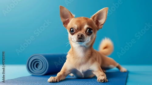 Adorable Chihuahua Practicing Yoga on a Mat