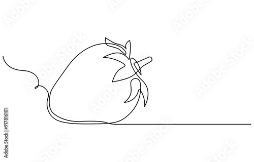 Vector illustration with continuous line drawing Strawberries, Single continuous line drawing of organic strawberry for fruit icon fresh berries fruitage concept