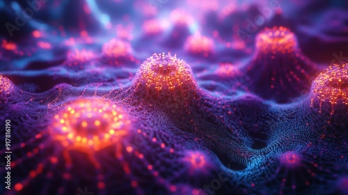 Abstract 3D Render of a Neon Glowing Landscape