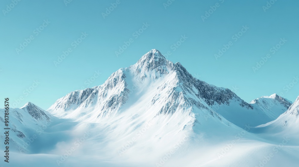 Snowy mountain peak under a clear blue sky, perfect for a winter adventure Snowy mountain peak under a clear blue sky, perfect for a winter adventure