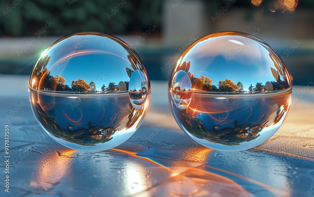 Create a stunning visual of two game bubbles with realistic reflections and shadows, perfect for a fantasythemed video game Create a stunning visual of two game bubbles with realistic reflections and shadows, perfect for a fantasythemed video game
