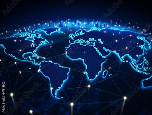 A futuristic, digitally enhanced world map showcasing global connectivity.