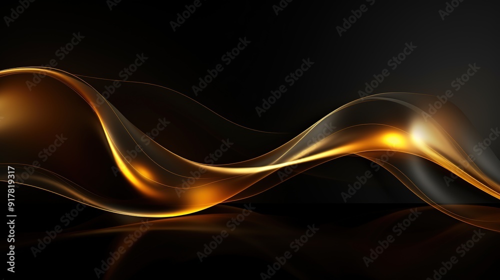 Abstract black background with golden waves.