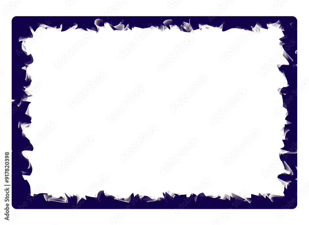 The effect of a frame of torn, jagged metal painted navy blue. On isolated transparent background.