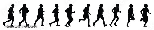 Running silhouettes vector, Black color man jocking on white background