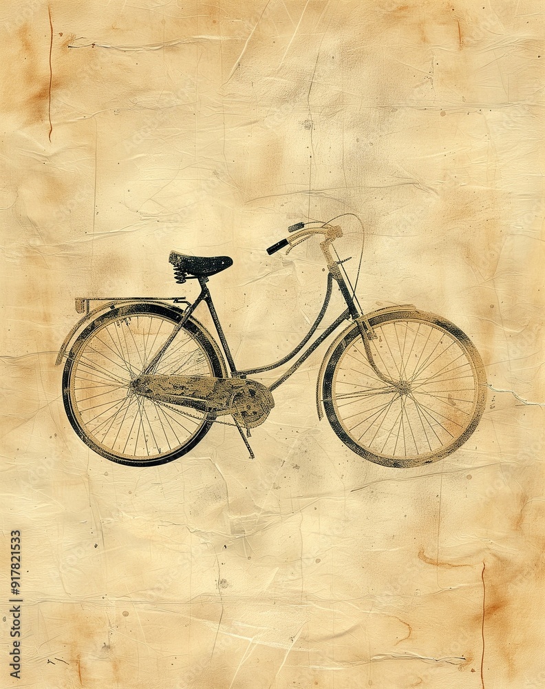 Naklejka premium Vintage Bicycle Illustration on Aged Paper Background for Nostalgic and Retro Design