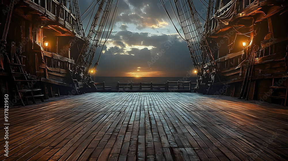 Fototapeta premium empty pirate ship deck background for theater stage scene
