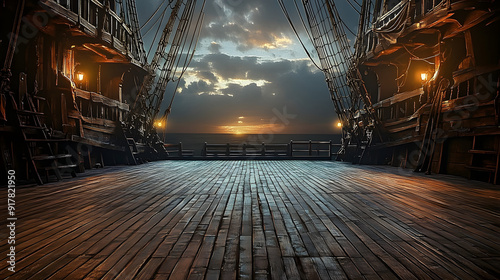 empty pirate ship deck background for theater stage scene
