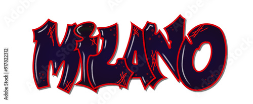 Milano -city ​​name -word - Vector Graphics - red and black - graffiti on the wall - street art - for websites, presentations, greetings, banners, cards, t-shirt, sweatshirt, prints, Sublimation,
