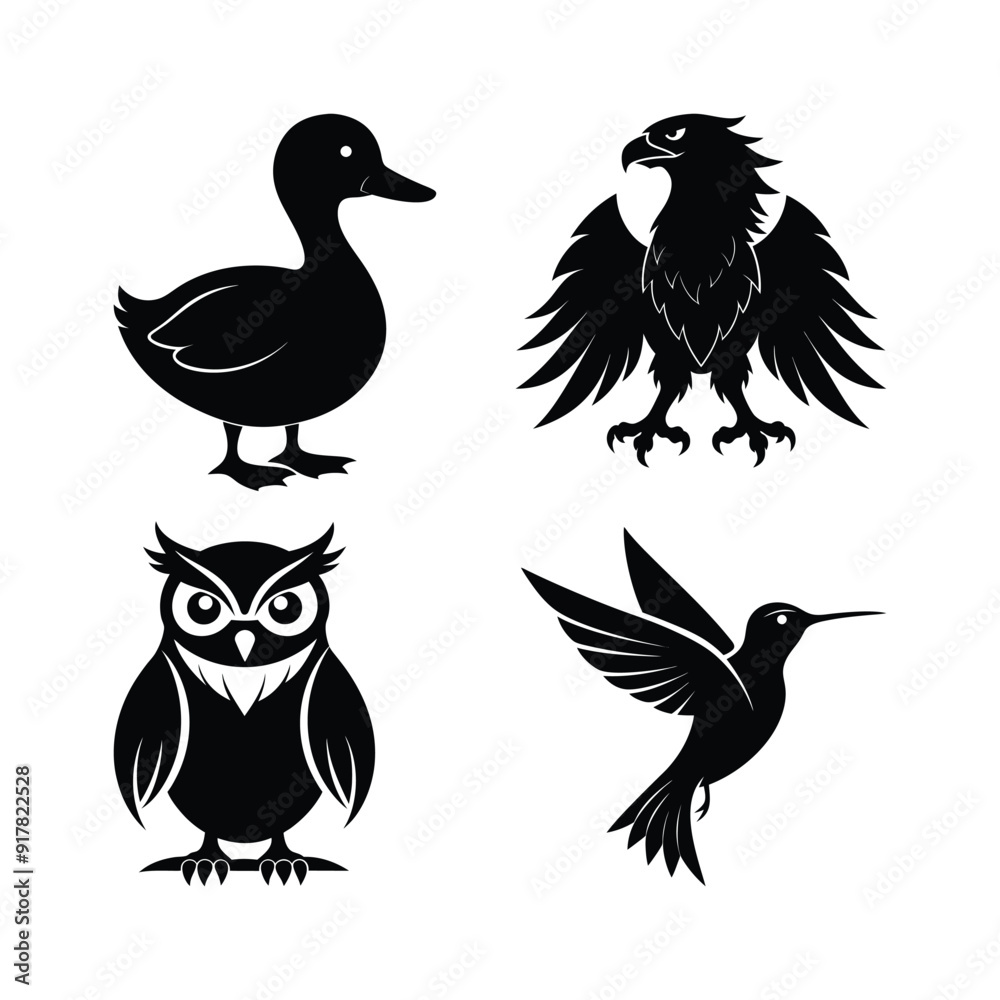 Fototapeta premium Elegant bird silhouette vector collection.