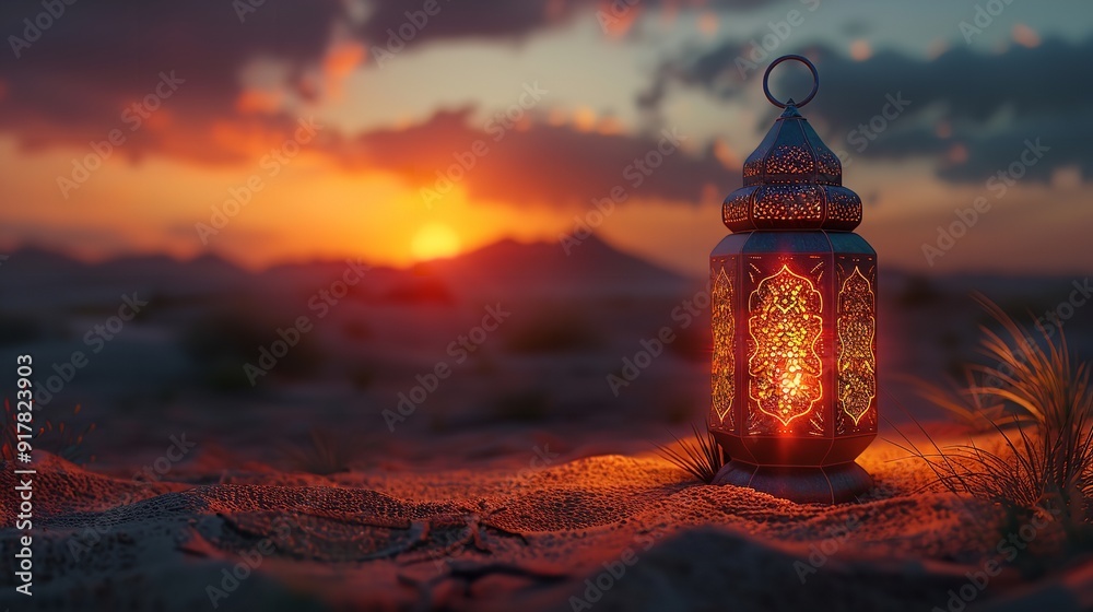 Lantern in the desert. Ramadan Kareem greeting card Lantern in the desert. Ramadan Kareem greeting card