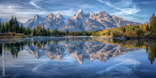 Majestic mountains with water reflection