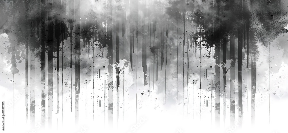 Abstract painting of a forest with black and gray brushstrokes. The painting evokes a sense of mystery and depth. Abstract painting of a forest with black and gray brushstrokes. The painting evokes a sense of mystery and depth.