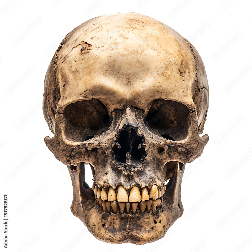 Fototapeta premium Skull, white background, traces of biological civilization