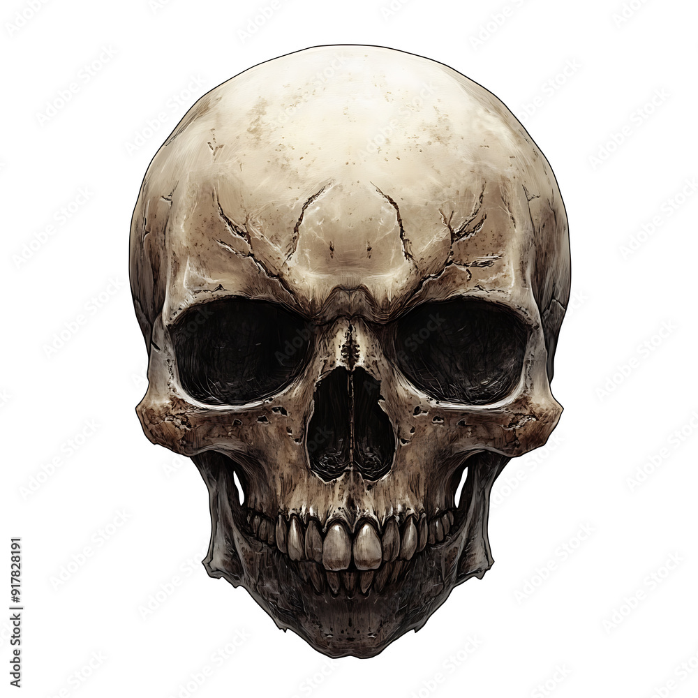 Obraz premium Skull, white background, traces of biological civilization