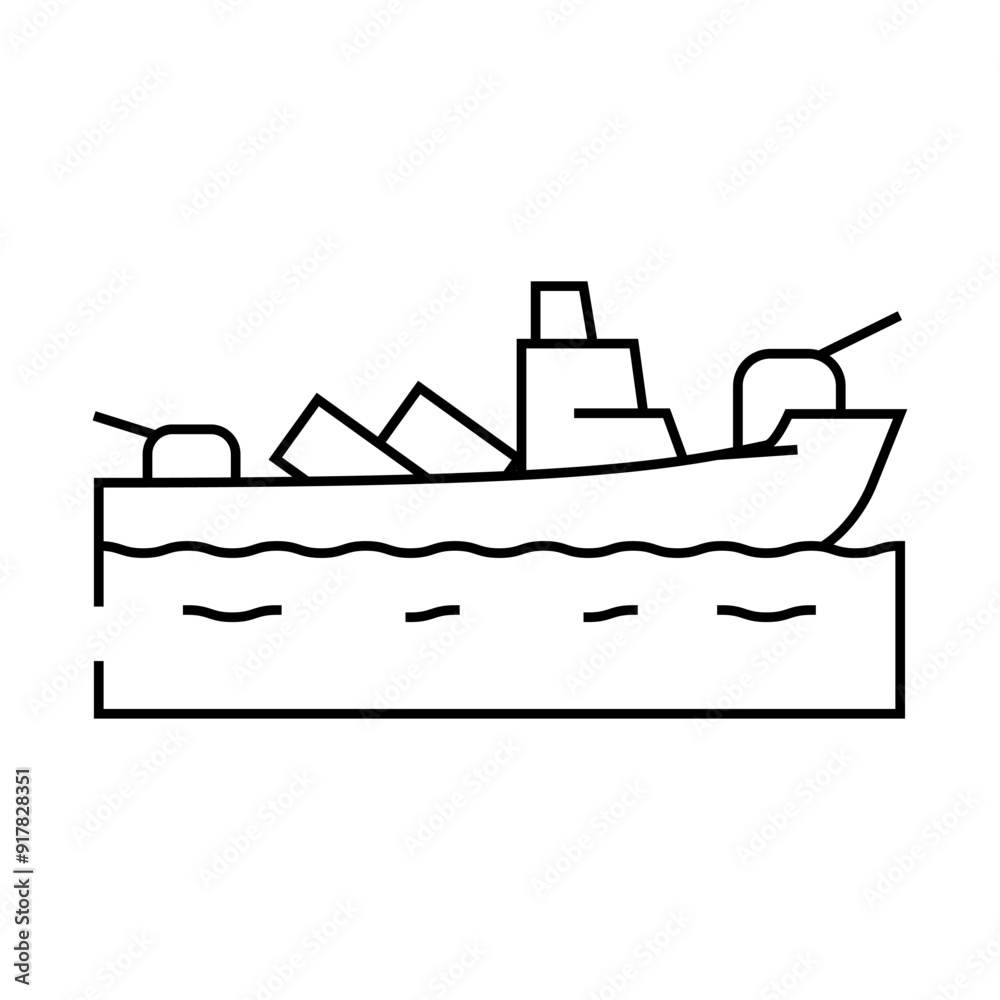 military ship line icon vector. military ship sign. isolated contour symbol black illustration