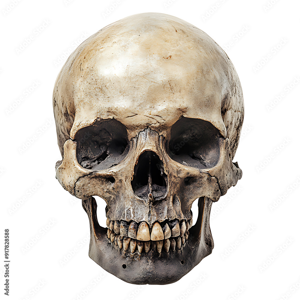 Skull, white background, traces of biological civilization Skull, white background, traces of biological civilization