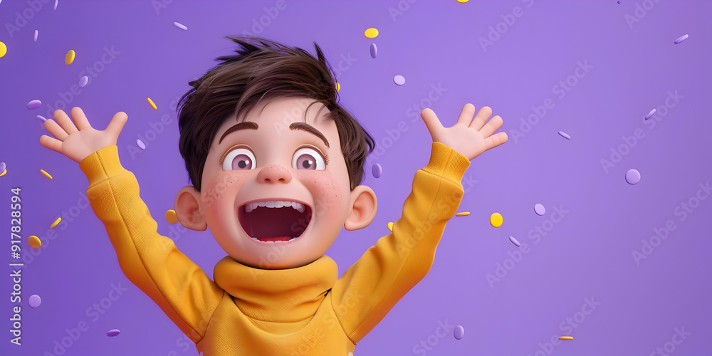 Boy in Yellow Sweater, Joyful Celebration with Confetti and Copy Space Boy in Yellow Sweater, Joyful Celebration with Confetti and Copy Space