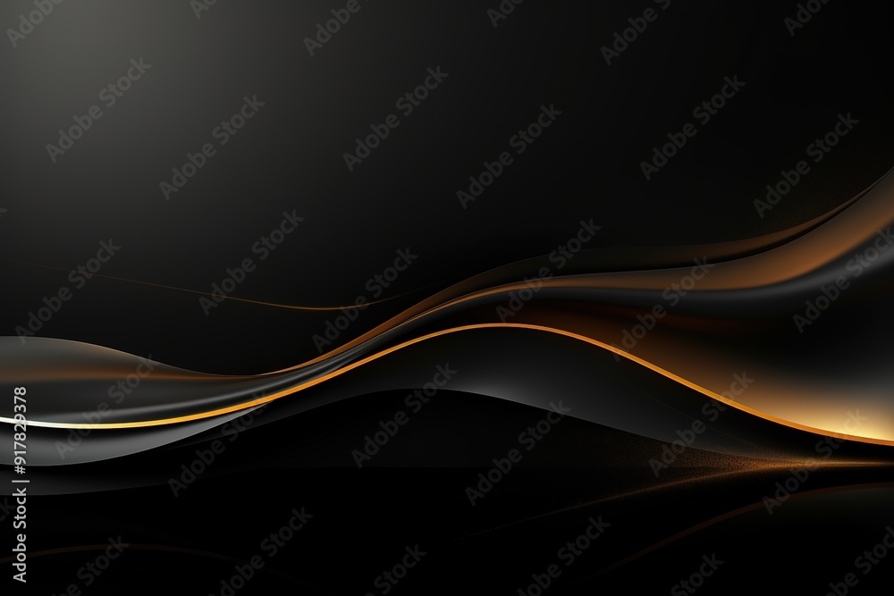 Abstract black background with golden wavy lines. Abstract black background with golden wavy lines.