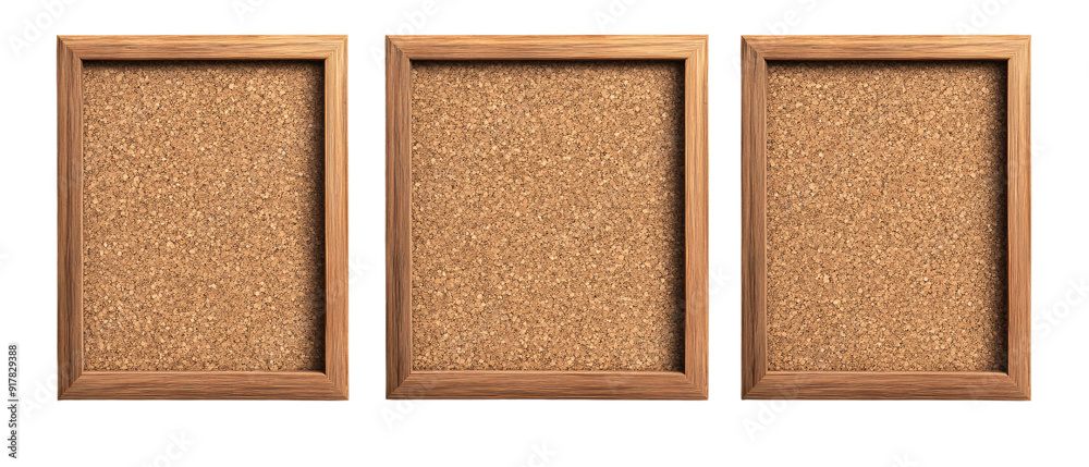 Fototapeta premium Three Wooden Framed Cork Boards Isolated on White Background
