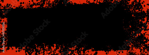 Grungy Halloween red color background. Creepy spooky vector hand drawn ink banner bg. Sponge stamps, splatter sprinkles texture. Punk grunge paint stroke design frame border