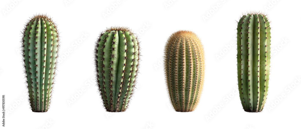 Closeup of Four Different Cactus Species in a Row Closeup of Four Different Cactus Species in a Row