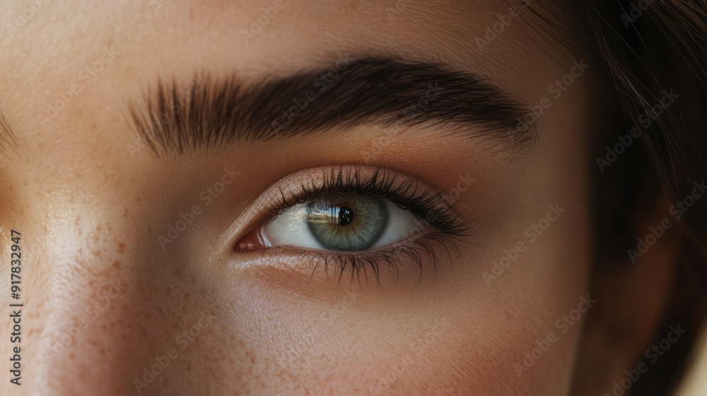 Obraz premium Close-up of a woman face with prominent, bushy eyebrows, highlighting her natural and distinctive beauty.
