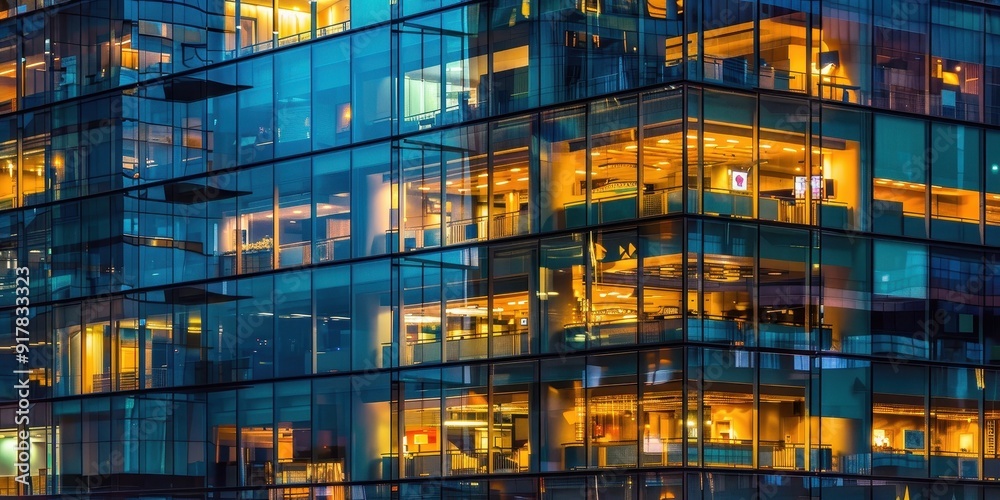 A tall building with many windows and a lot of light inside A tall building with many windows and a lot of light inside