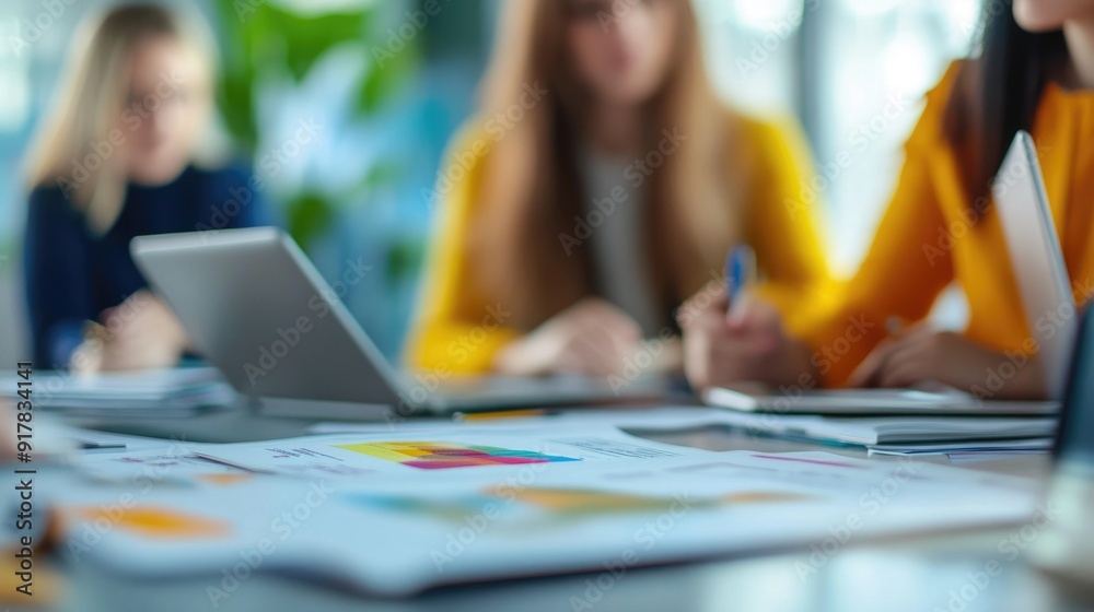 Team Collaboration In A Modern Office With Blurred Background.